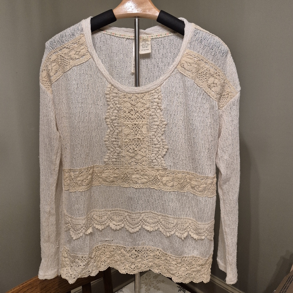 Forgotten Grace Cream Lace Knit Top